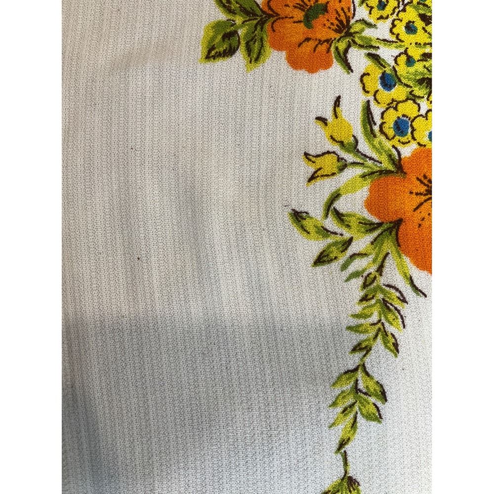 Vintage Square Floral Tablecloth Mid Century Modern White Orange Cottagecore - Picture 3 of 5